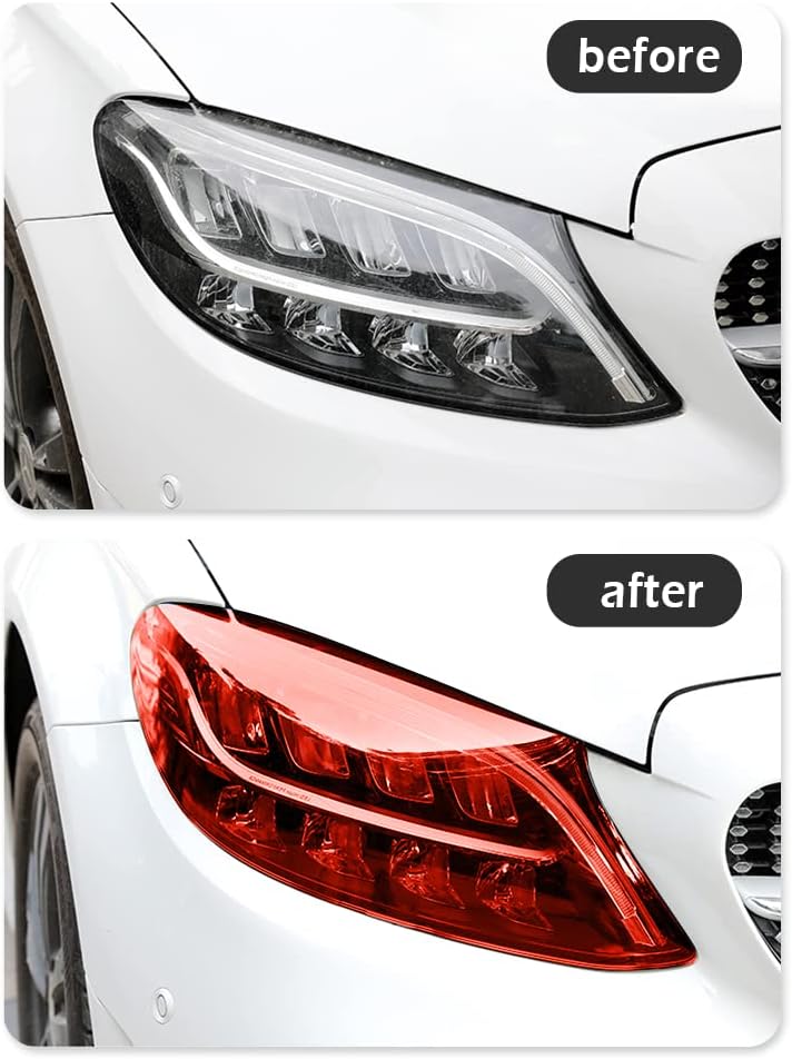 wedfish 12 X 48inch Car Light Tint Film, Cuttable&Stretchability Car Headlight Taillight Fog Light Vivid Vinyl Wrap Protector,Non-Marking Self-Adhesive Decals Car Decor (Red) - Image 5
